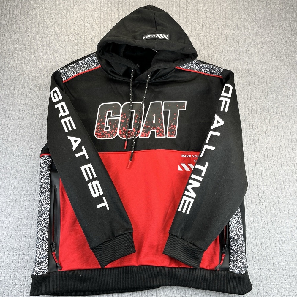 RGSTR GOAT Hoodie Mens Medium Black Red Greatest Of All Time Elephant Print